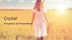  Presentation with summer flowers - PPT theme enhanced with woman in wreath of flower background and a yellow colored foreground