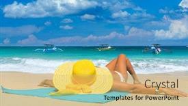  Presentation with bali - Colorful presentation design enhanced with woman-in-yellow-bikini-lying backdrop and a yellow colored foreground