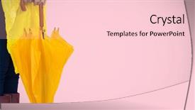  Presentation with purple teal yellow pink and orange - Colorful PPT layouts enhanced with woman in yellow raincoat holding backdrop and a lemonade colored foreground