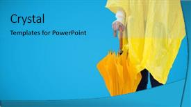  Presentation with umbrella - Theme with woman in yellow raincoat holding background and a teal colored foreground
