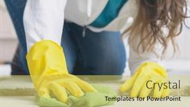  Presentation with rubber gloves - Slide set having woman-in-yellow-rubber-gloves background and a yellow colored foreground