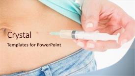  Presentation with fluid - Presentation theme featuring woman injecting fluid in her stomach on white background background and a lemonade colored foreground