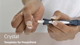  Presentation with insulin - Audience pleasing presentation theme consisting of woman injecting insulin using syringe close-up of hands backdrop and a coral colored foreground