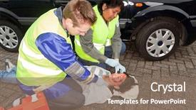  Presentation with car accident - Theme with woman injured during a car background and a violet colored foreground