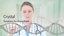  Presentation with dna - Presentation theme with woman interacting with 3d dna background and a lemonade colored foreground