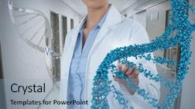  Presentation with dna - Amazing PPT layouts having woman interacting with 3d dna backdrop and a light blue colored foreground