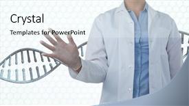  Presentation with dna - Colorful presentation design enhanced with woman interacting with 3d dna backdrop and a cool aqua colored foreground
