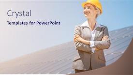  Presentation with solar energy - Slides with woman-investor-in-clean-energy background and a sky blue colored foreground