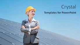 Presentation with energy solar - Audience pleasing presentation theme consisting of woman-investor-in-clean-energy backdrop and a light blue colored foreground