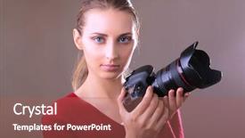  Presentation with proffessional - PPT theme with woman is a proffessional photographer background and a  colored foreground