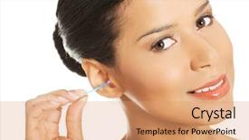  Presentation with bud - Cool new presentation theme with woman is cleaning her ear backdrop and a  colored foreground