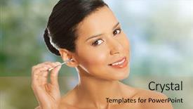  Presentation with bud - PPT theme having woman is cleaning her ear background and a  colored foreground