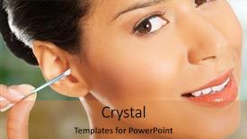  Presentation with bud - Colorful presentation design enhanced with woman is cleaning her ear backdrop and a  colored foreground