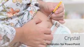  Presentation with insulin - PPT theme with woman-is-doing-an-insulin background and a coral colored foreground