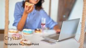  Presentation with sweet pastry - Colorful PPT theme enhanced with woman-is-having-a-good backdrop and a soft green colored foreground