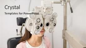  Presentation with exam - Beautiful slides featuring woman is having eye exam backdrop and a light gray colored foreground