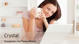  Presentation with social isolation - Amazing PPT layouts having woman is holding a cup backdrop and a soft green colored foreground