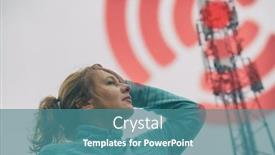  Presentation with cellular network - Presentation design having woman is holding her head near the bts harmful radiation from cellular 5g network transmitters concept background and a teal colored foreground