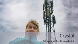  Presentation with cellular network - Colorful PPT theme enhanced with woman-is-holding-her-head backdrop and a light gray colored foreground