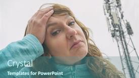  Presentation with bts - Colorful presentation enhanced with woman-is-holding-her-head backdrop and a ocean colored foreground