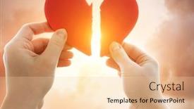  Presentation with broken heart - Cool new PPT theme with woman-is-holding-two-parts backdrop and a lemonade colored foreground