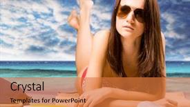  Presentation with skies - Slides having woman is lying at beach dramatic skies background and a gold colored foreground