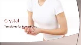  Presentation with pulse - Theme consisting of woman is measuring her pulse on arm on white background and a sky blue colored foreground