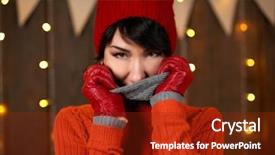  Presentation with kittens christmas holiday red christmas - Presentation design featuring woman is posing on dark background and a tawny brown colored foreground