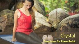  Presentation with staff - Cool new PPT theme with woman-is-practicing-yoga-outdoor backdrop and a tawny brown colored foreground