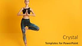  Presentation with meditation - Beautiful presentation theme featuring woman-is-practicing-yoga backdrop and a gold colored foreground