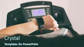  Presentation with running treadmill - Colorful slide set enhanced with woman-is-running-on-treadmill backdrop and a tawny brown colored foreground