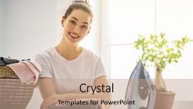  Presentation with ironing - Colorful presentation theme enhanced with woman is smiling while iron backdrop and a coral colored foreground