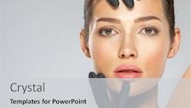  Presentation with botox - Audience pleasing slide set consisting of woman-is-touching-her-face backdrop and a light gray colored foreground