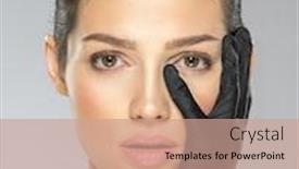  Presentation with botox - Cool new PPT theme with woman-is-touching-her-face backdrop and a coral colored foreground