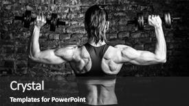  Presentation with strong - Slides with woman is training with barbell background and a dark gray colored foreground