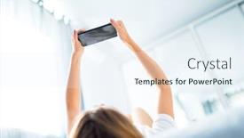  Presentation with distance learning - Amazing presentation having woman-is-using-a-smartphone backdrop and a sky blue colored foreground