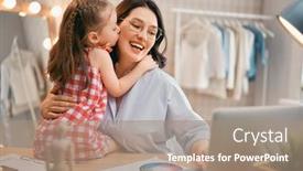  Presentation with working mother - Amazing slide deck having woman-is-working-at-home backdrop and a coral colored foreground