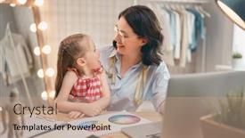  Presentation with working mother - Cool new PPT theme with woman-is-working-at-home backdrop and a coral colored foreground