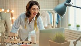  Presentation with workshop - Theme having woman-is-working-at-workshop background and a coral colored foreground