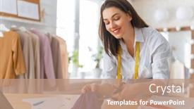  Presentation with demographic millennials business concept - Slide deck featuring woman-is-working-at-workshop background and a coral colored foreground