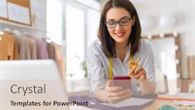  Presentation with demographic millennials business concept - Presentation design featuring woman-is-working-at-workshop background and a lemonade colored foreground