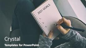  Presentation with 2021 - Colorful slide deck enhanced with woman-is-writing-goals backdrop and a tawny brown colored foreground