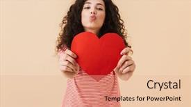  Presentation with heart in hands - Beautiful slide deck featuring woman isolated over beige wall backdrop and a coral colored foreground