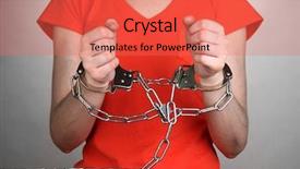  Presentation with release prisoner - Amazing PPT layouts having woman jail - prisoner in handcuffs on grey backdrop and a coral colored foreground