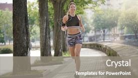  Presentation with small town - Cool new PPT theme with woman jogger exercising in town backdrop and a gray colored foreground