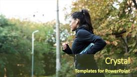  Presentation with listening woman - Colorful slide deck enhanced with woman jogging at the park backdrop and a tawny brown colored foreground