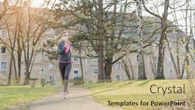  Presentation with immune system - PPT theme consisting of woman-jogging-down-a-path background and a coral colored foreground