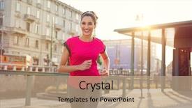  Presentation with hunting conceptual outdoor sports - PPT theme with woman jogging in the city background and a coral colored foreground