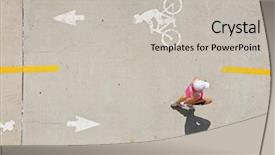  Presentation with path - Cool new PPT layouts with woman jogging on a path backdrop and a light gray colored foreground
