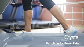  Presentation with treadmill - PPT layouts enhanced with woman jogging on exercise treadmill background and a light blue colored foreground